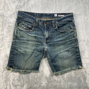 EMPYRE Skeleton Skinny Fit Men's Blue Denim Shorts Size 32 Distressed Frayed Hem